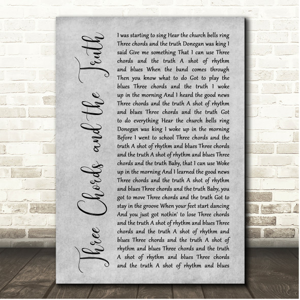 Van Morrison Three Chords and the Truth Grey Rustic Script Song Lyric Print