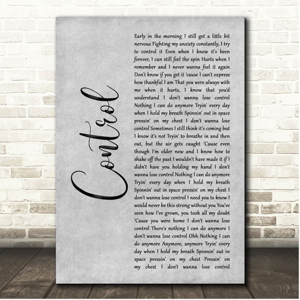 Zoe Wees Control Grey Rustic Script Song Lyric Print