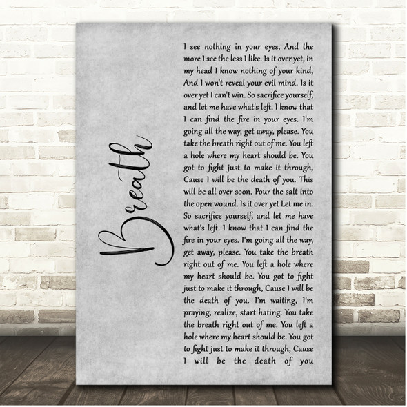 Breaking Benjamin Breath Grey Rustic Script Song Lyric Print