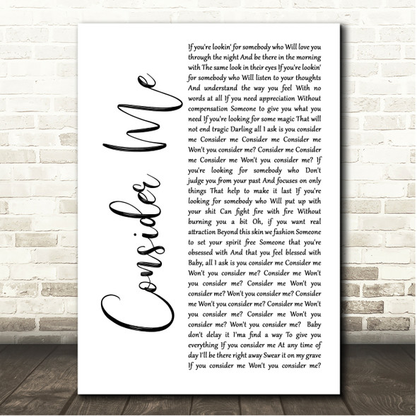 Allen Stone Consider Me White Script Song Lyric Print