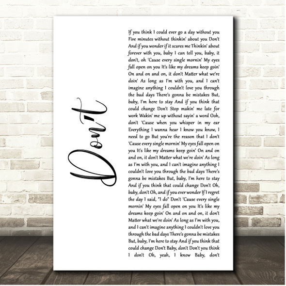 Darius Rucker Dont White Script Song Lyric Print