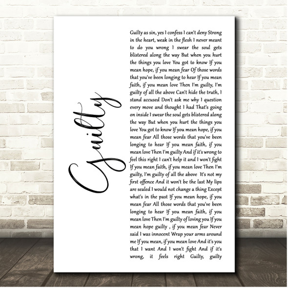 Def Leppard Guilty White Script Song Lyric Print