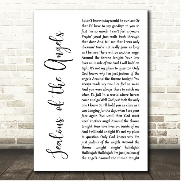 Donna Taggart Jealous of the Angels White Script Song Lyric Print