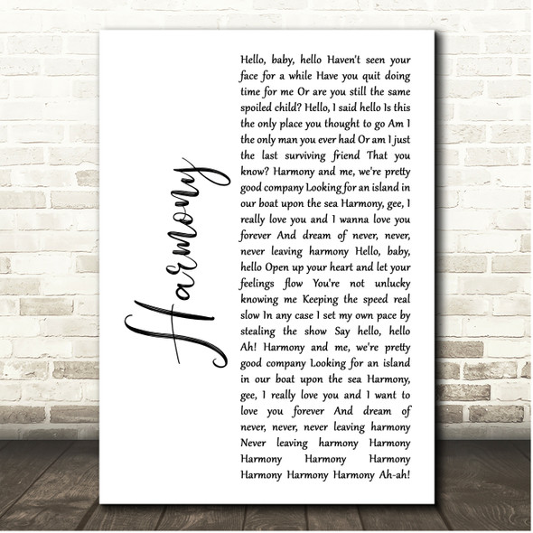 Elton John Harmony White Script Song Lyric Print