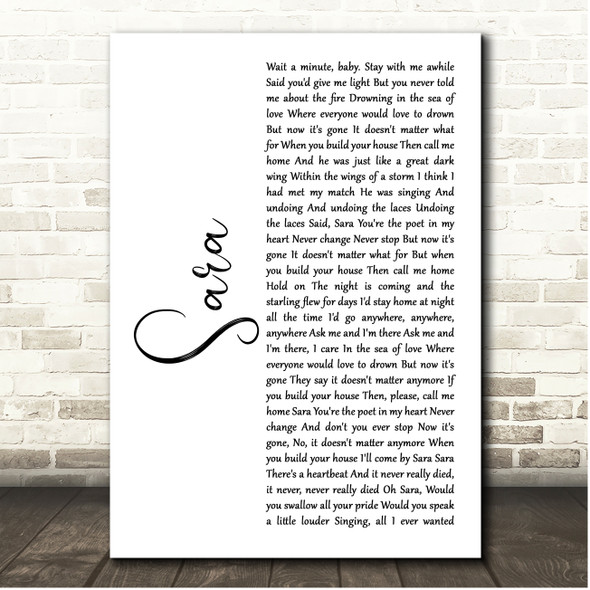 Fleetwood Mac Sara White Script Song Lyric Print