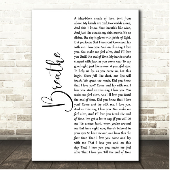 Angels & Airwaves Breathe White Script Song Lyric Print