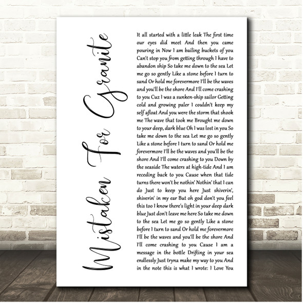 Golden Boy Mistaken For Granite White Script Song Lyric Print