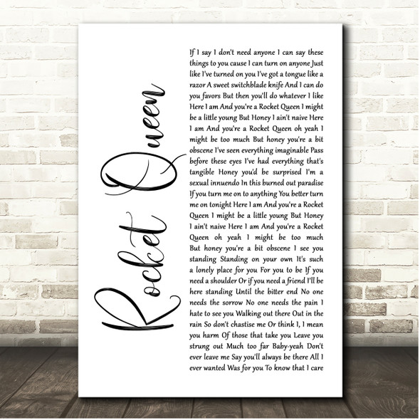 Guns N' Roses Rocket Queen White Script Song Lyric Print