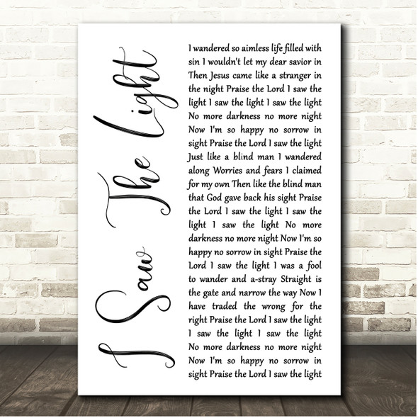 Hank Williams I Saw the Light White Script Song Lyric Print