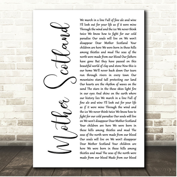 James Beeny & Gina Georgio Mother Scotland White Script Song Lyric Print