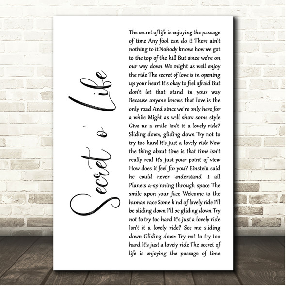 James Taylor Secret o Life White Script Song Lyric Print