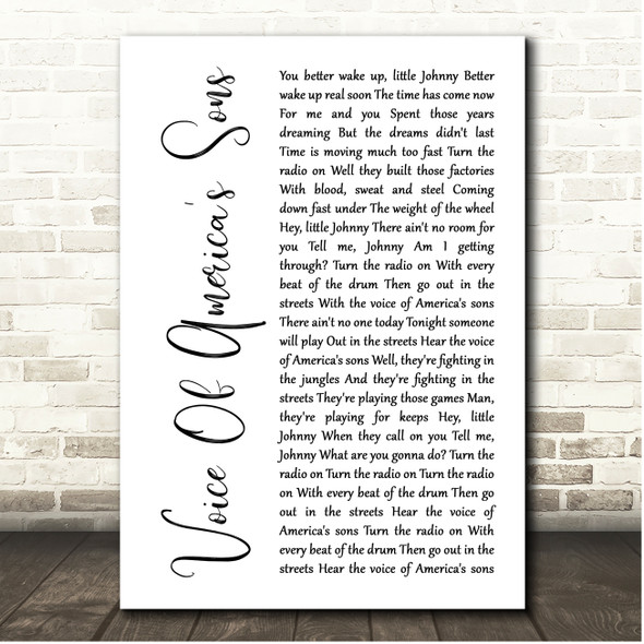 John Cafferty & The Beaver Brown Band Voice Of America's Sons White Script Song Lyric Print