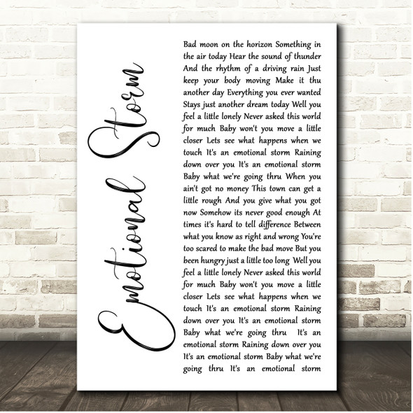 John Cafferty Emotional Storm White Script Song Lyric Print