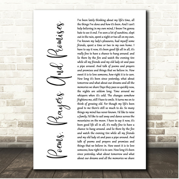 John Denver Poems, Prayers And Promises White Script Song Lyric Print