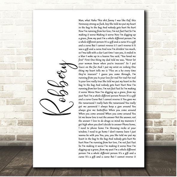 Juice WRLD Robbery White Script Song Lyric Print