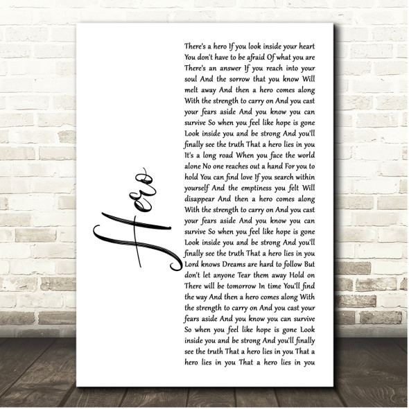 Mariah Carey Hero White Script Song Lyric Print