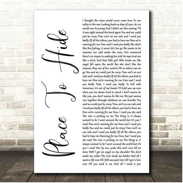 O.A.R Place To Hide White Script Song Lyric Print