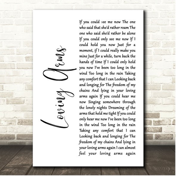 Paul Heaton & Jacqui Abbott Loving Arms White Script Song Lyric Print