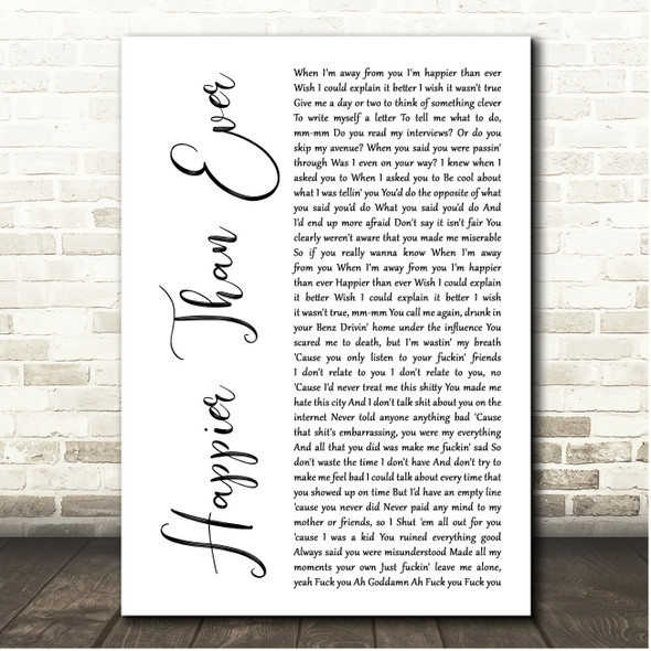 Billie Eilish Happier Than Ever White Script Song Lyric Print