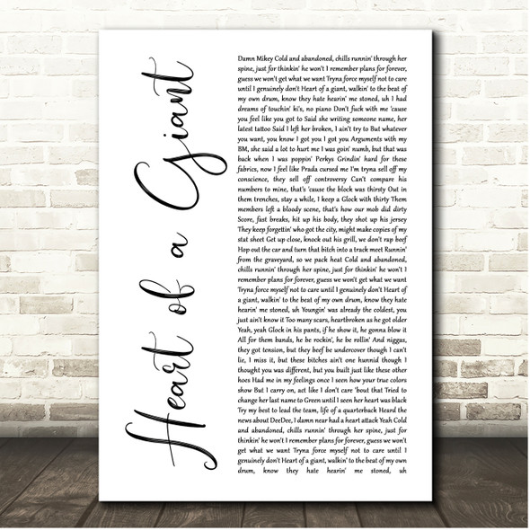 Polo G Heart of a Giant White Script Song Lyric Print