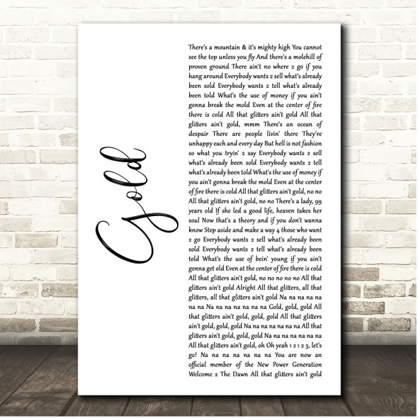Prince Gold White Script Song Lyric Print