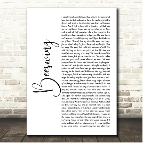 Roy Bailey Beeswing White Script Song Lyric Print