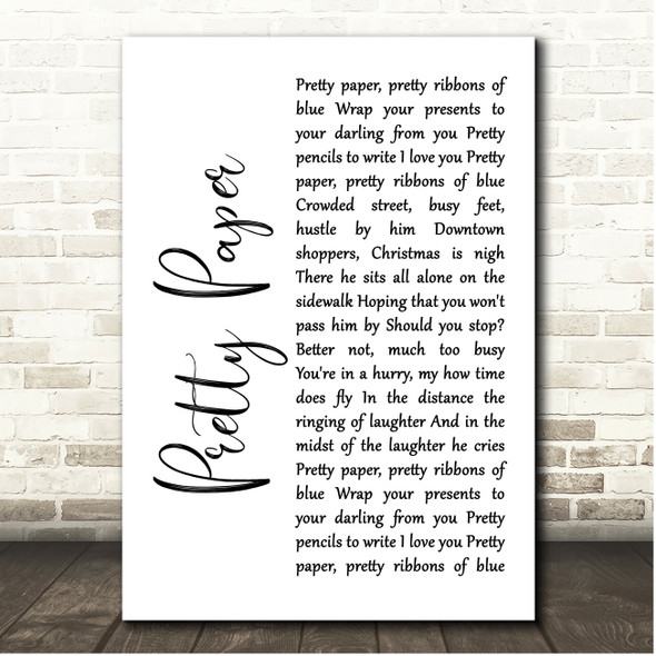 Roy Orbison Pretty Paper White Script Song Lyric Print