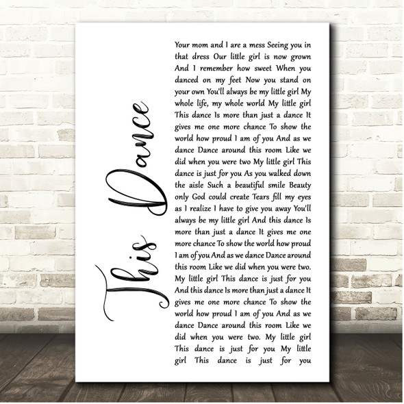Scott Thomas Laughridge This Dance White Script Song Lyric Print
