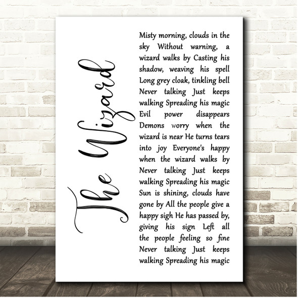 Black Sabbath The Wizard White Script Song Lyric Print