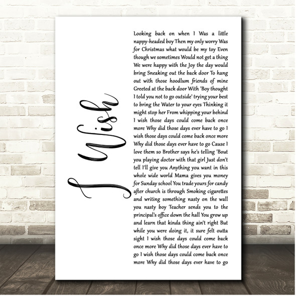 Stevie Wonder I Wish White Script Song Lyric Print