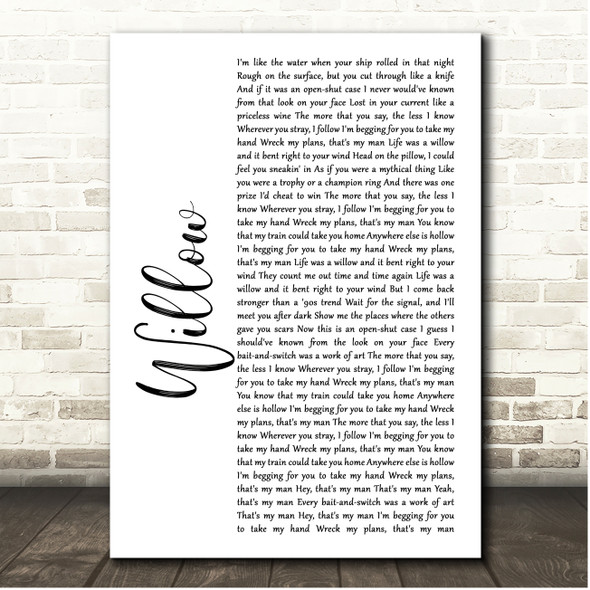 Taylor Swift Willow White Script Song Lyric Print