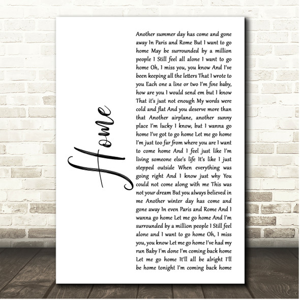 Blake Shelton Home White Script Song Lyric Print