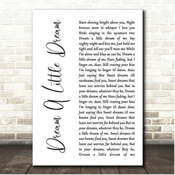 The Beautiful South Dream A Little Dream White Script Song Lyric Print