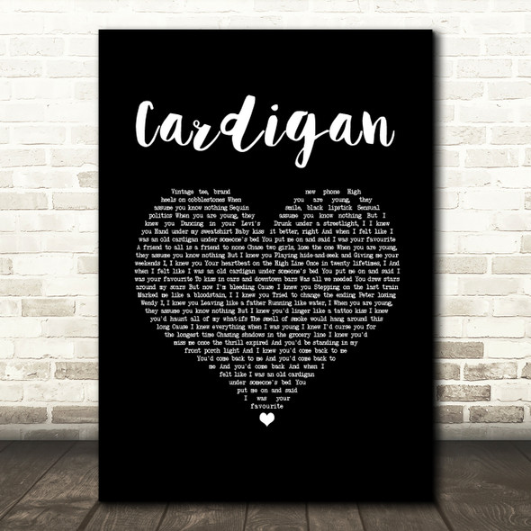 Taylor Swift Cardigan Black Heart Song Lyric Music Art Print