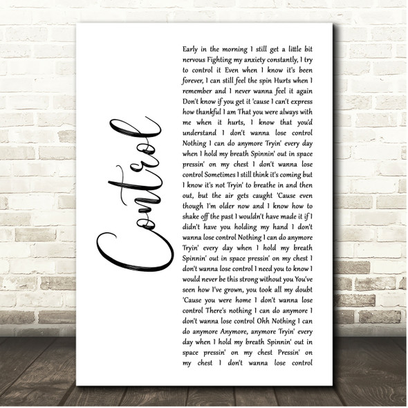 Zoe Wees Control White Script Song Lyric Print