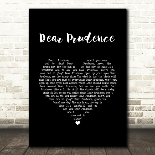 The Beatles Dear Prudence Black Heart Song Lyric Music Art Print