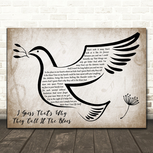 Elton John I Guess That's Why They Call It The Blues Vintage Dove Bird Song Lyric Print