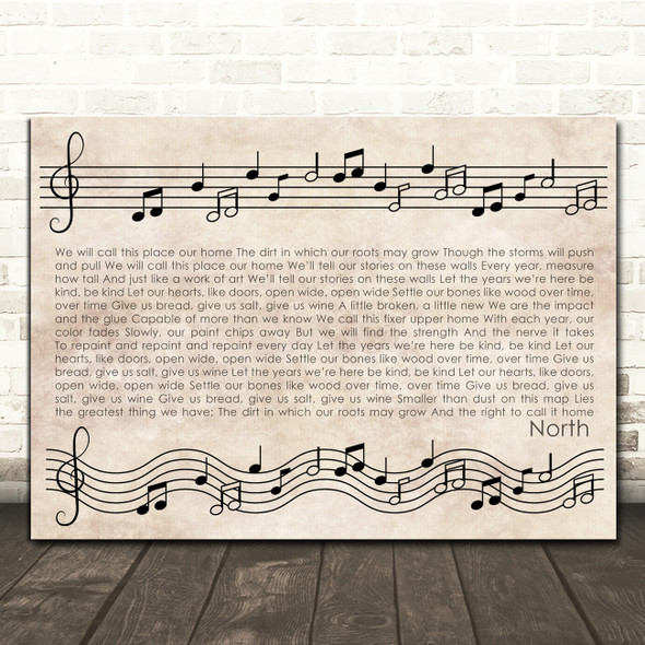 Sleeping At Last North Vintage Music Notes Script Song Lyric Print