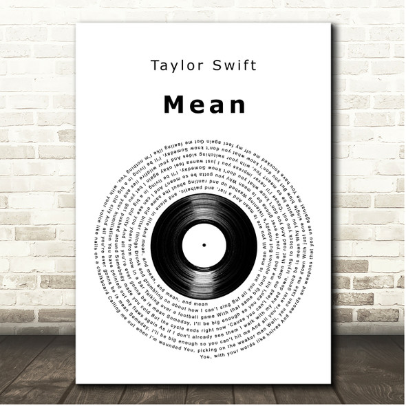 Taylor Swift Mean Vinyl Record Song Lyric Print