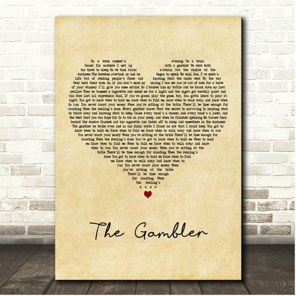 Kenny Rogers The Gambler Vintage Heart Song Lyric Print