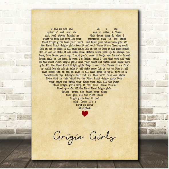 Lady Gaga Grigio Girls Vintage Heart Song Lyric Print
