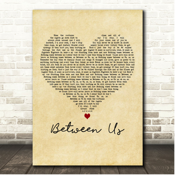 Little Mix Between Us Vintage Heart Song Lyric Print
