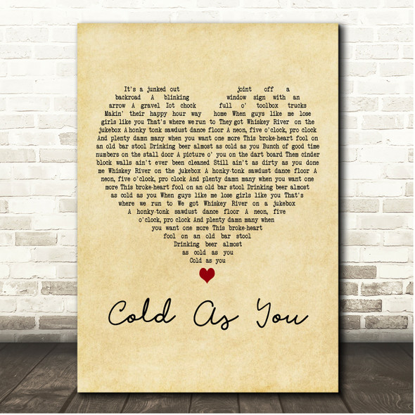 Luke Combs Cold As You Vintage Heart Song Lyric Print