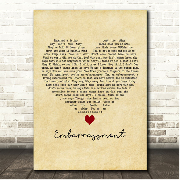 Madness Embarrassment Vintage Heart Song Lyric Print