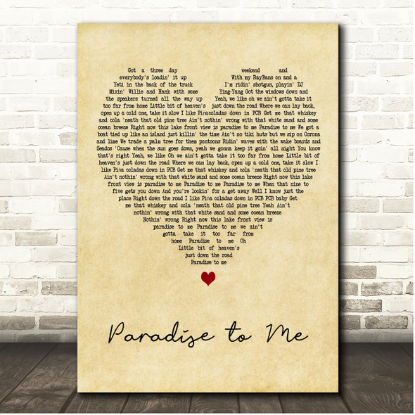 Niko Moon Paradise to Me Vintage Heart Song Lyric Print