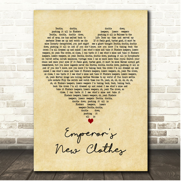 Panic! at the Disco Emperors New Clothes Vintage Heart Song Lyric Print