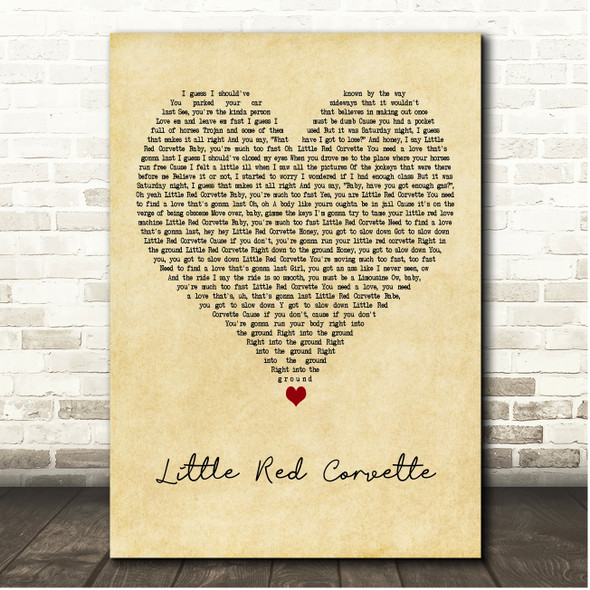 Prince Little Red Corvette Vintage Heart Song Lyric Print