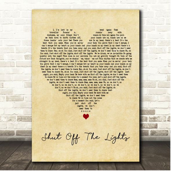 Bastille Shut Off The Lights Vintage Heart Song Lyric Print