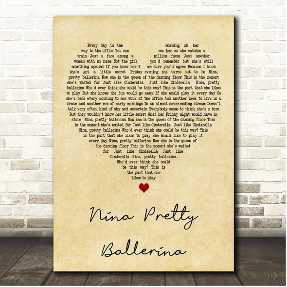 ABBA Nina, Pretty Ballerina Vintage Heart Song Lyric Print