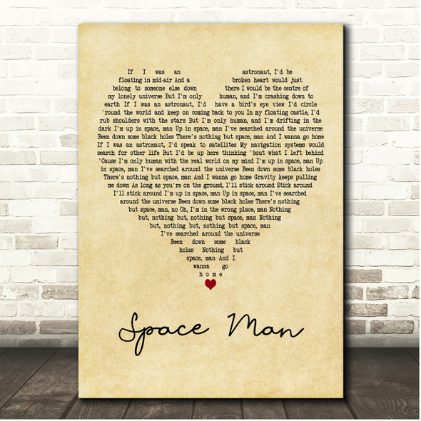 Sam Ryder Space Man Vintage Heart Song Lyric Print